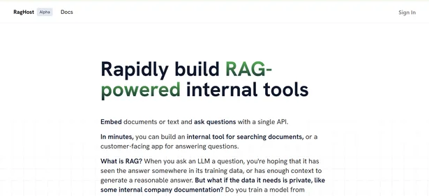 RagHost AI homepage