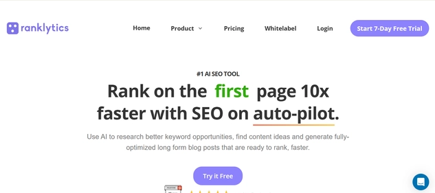 Ranklytics AI homepage