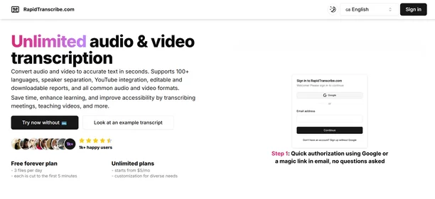 RapidTranscribe homepage