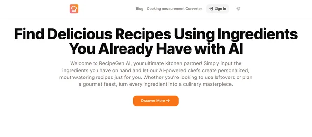 RecipeGen AI homepage