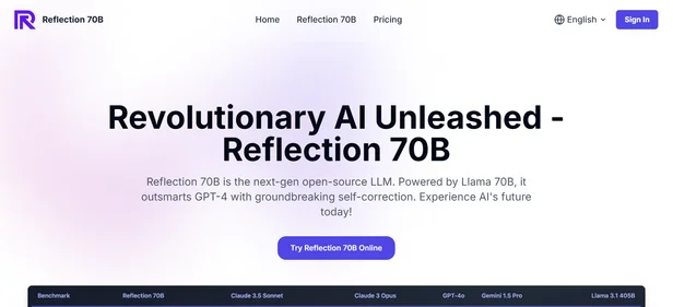 Reflection 70B homepage