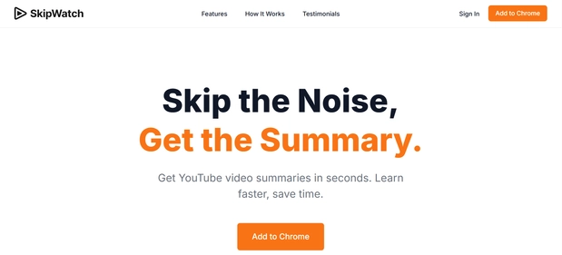 SkipWatch AI homepage