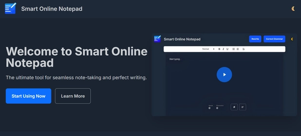 Smart Online Notepad homepage