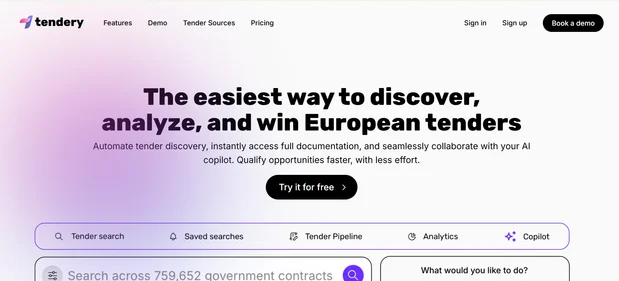 Tendery AI homepage