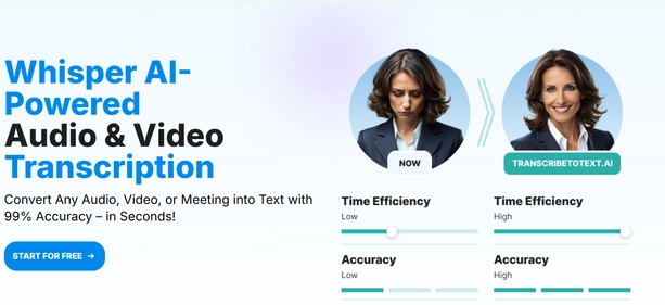 TranscribeToText AI homepage