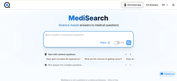 MediSearch homepage