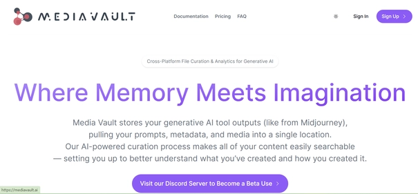 Media Vault AI homepage