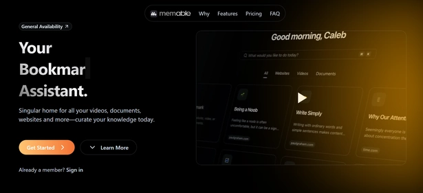Memable AI homepage