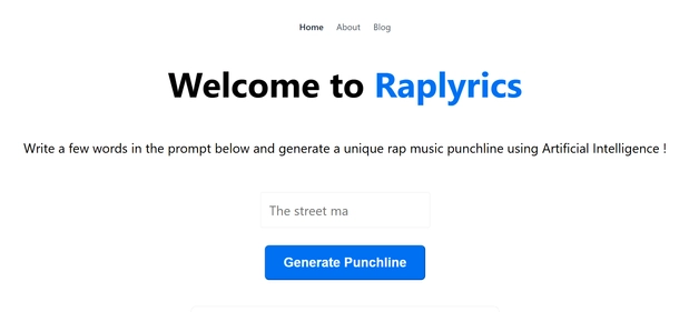 Raplyrics AI homepage