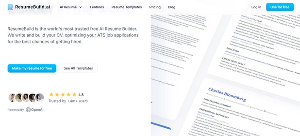 ResumeBuild.ai homepage