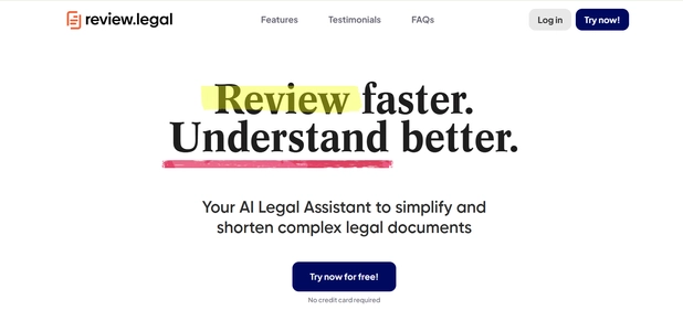Review Legal AI homepage