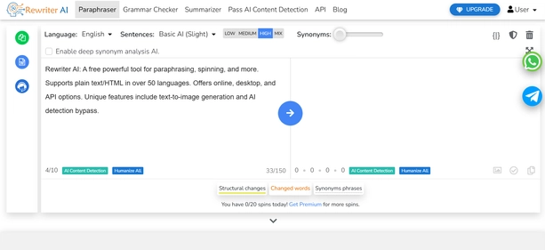 Rewriter AI homepage