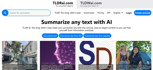 TLDRAI homepage