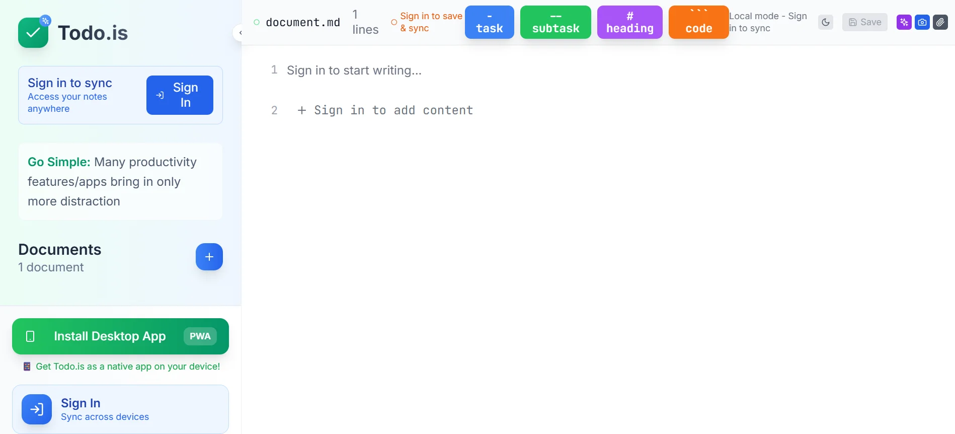 Todo.is homepage