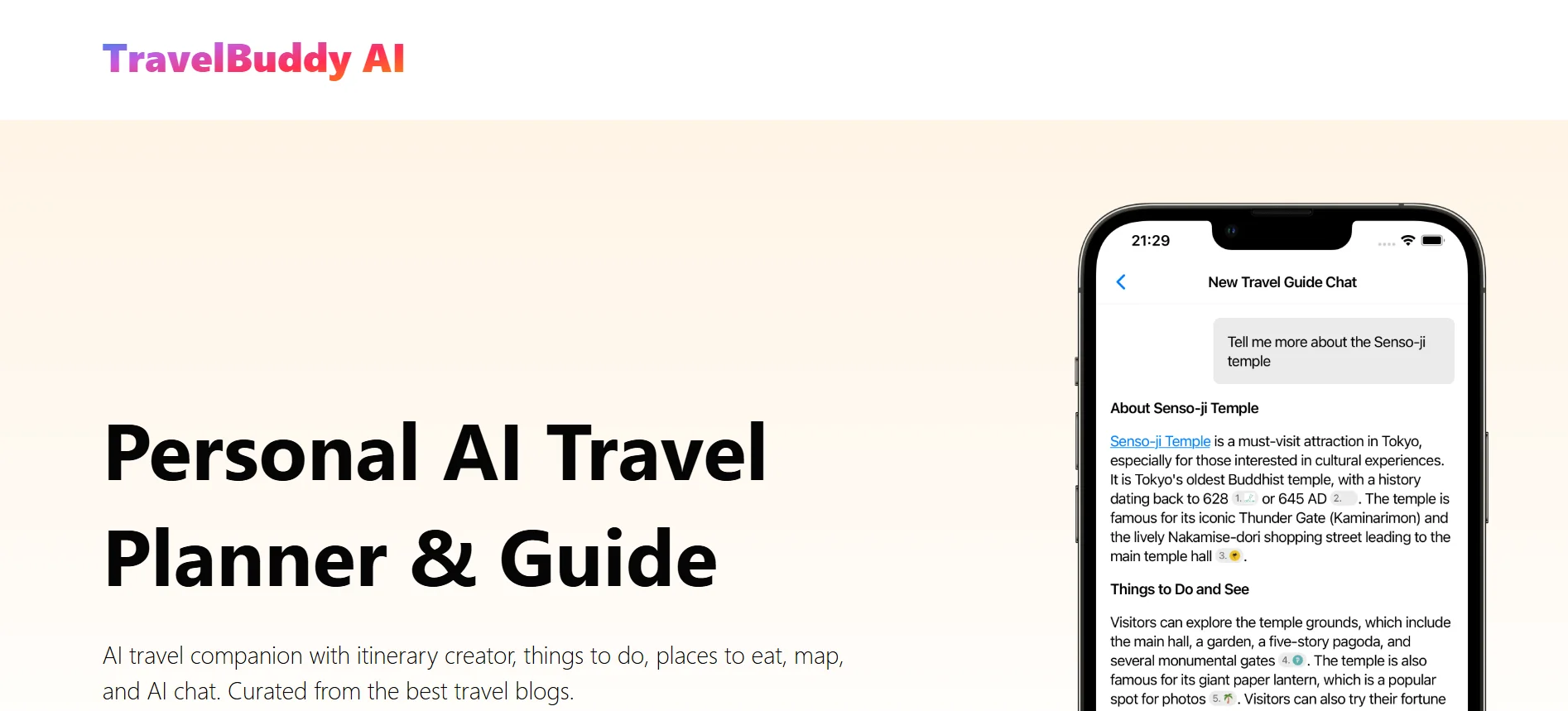 Travel Buddy AI homepage
