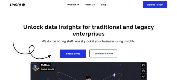 UnSQL AI homepage