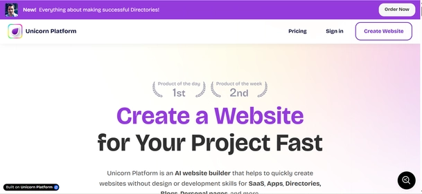 Unicorn Platform homepage