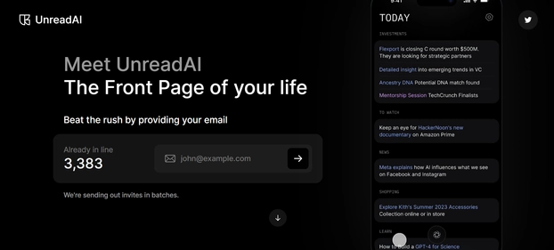 UnreadAI homepage