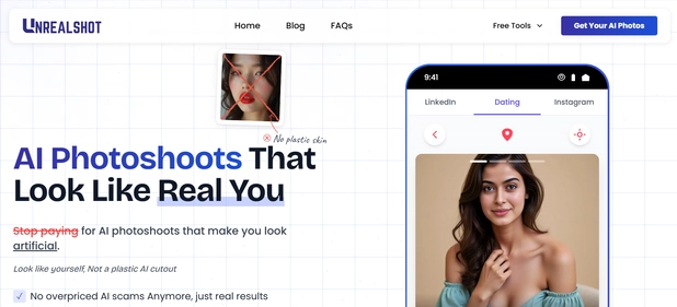 UnrealShot AI homepage