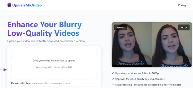 UpscaleMyVideo homepage