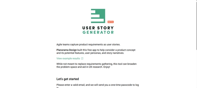 User Story Generator homrpage