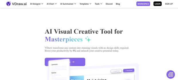 VDraws AI Flowchart Generator homepage