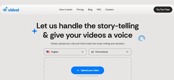 VidVoi AI Voiceover Generator homepage