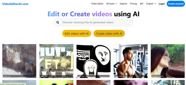 VideoEditor AI homepage