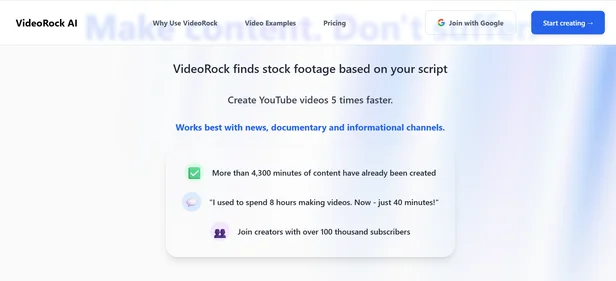 VideoRock AI homepage