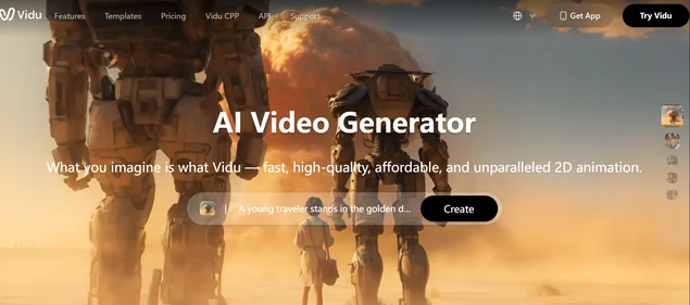Vidu AI Video Generator homepage