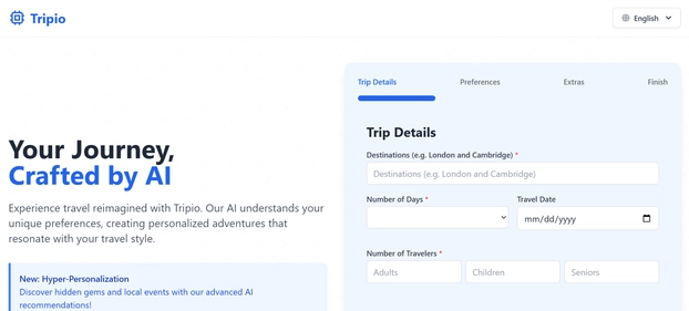 Tripio homepage